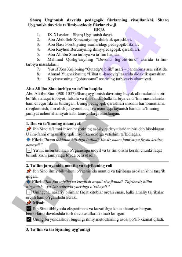 Sharq uyg‘onish davrida pedagogik fikrlar rivoji
