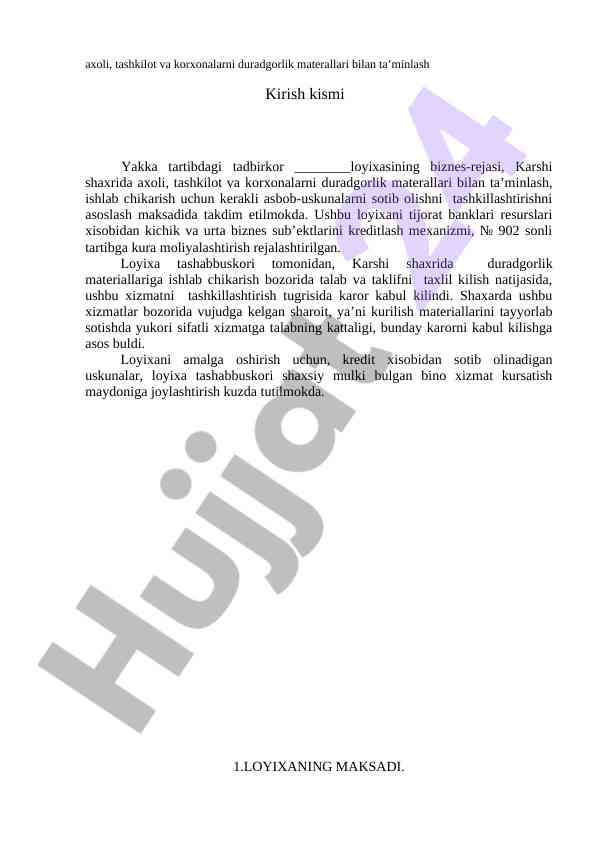 Duradgorlik materiallari ta’minoti biznes-rejasi