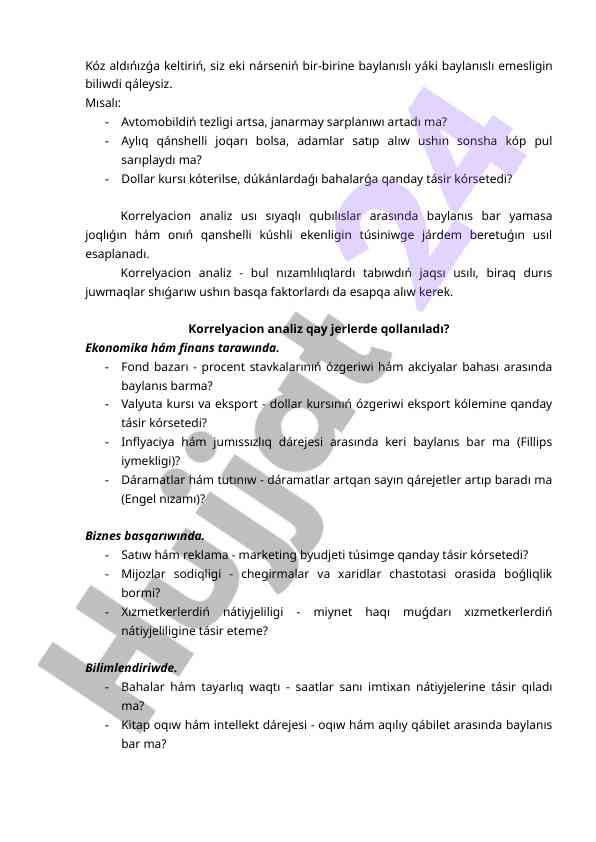 Korrelyatsion analiz usullari va ularning qollanilishi