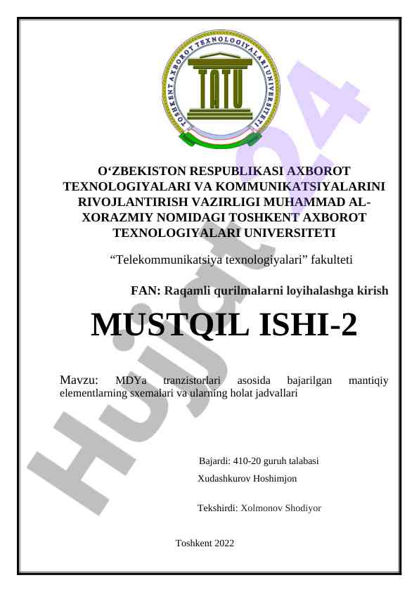 Mdya tranzistorlari asosida mantiqiy elementlar sxemalari