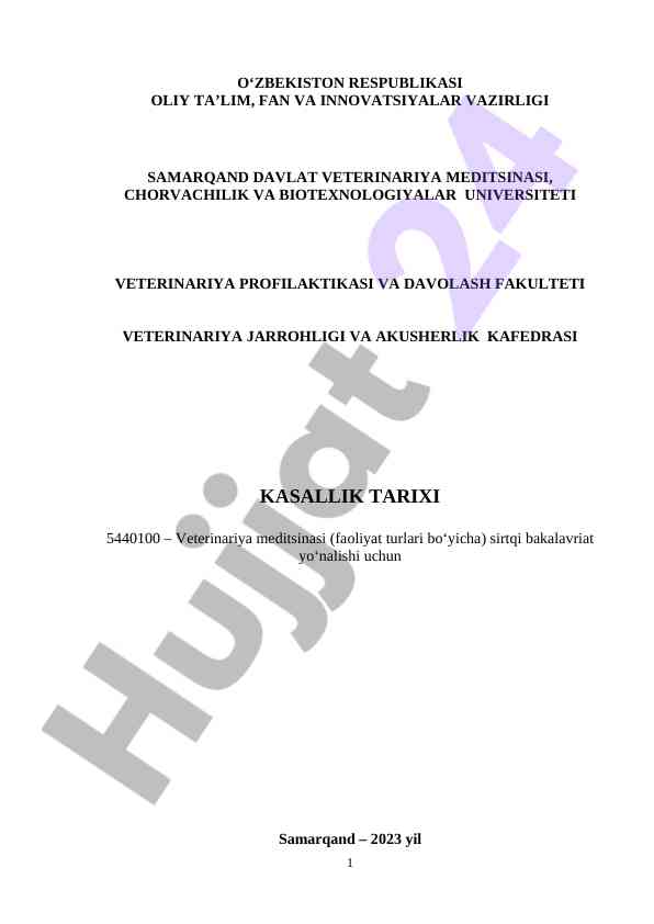 Veterinariya diagnostikasi tarixi kurs ishlari