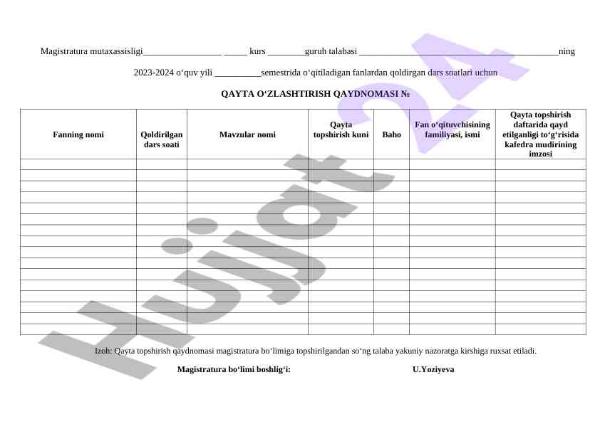 Qayta O'zlashtirish Qaydnomasi