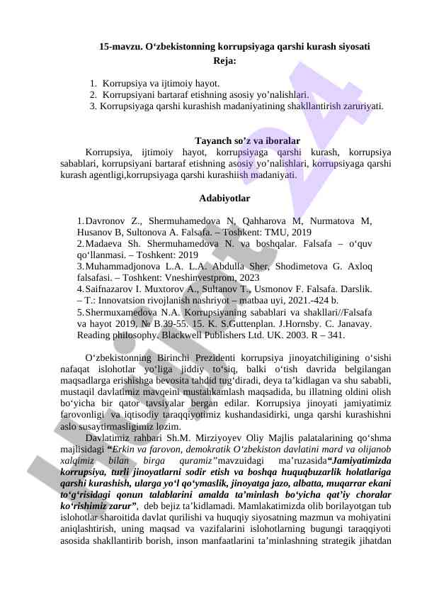 O‘zbekistonning korrupsiyaga qarshi kurash siyosati