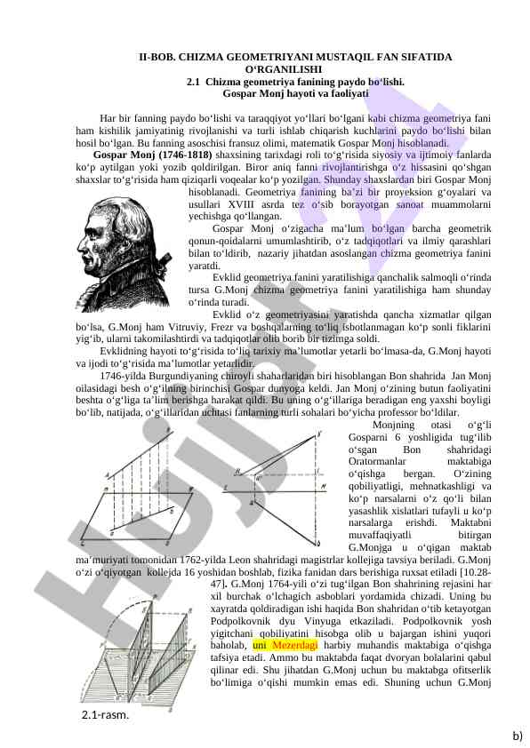 Chizma geometriyani o‘rganish: gospar monj va tarixi