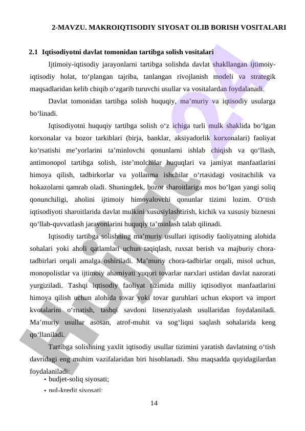 Makroiqtisodiy siyosat va davlat tartibga solish