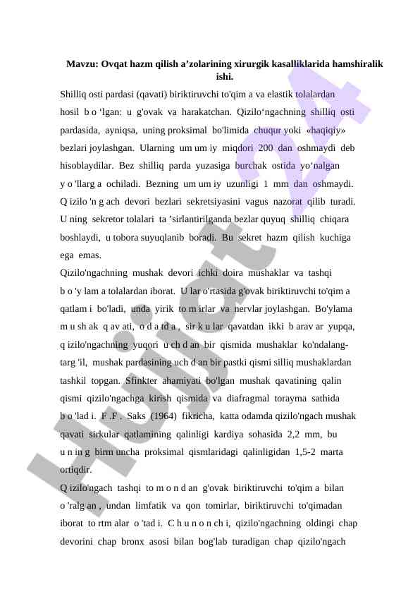 Ovqat hazm qilish a’zolarining xirurgik kasalliklari