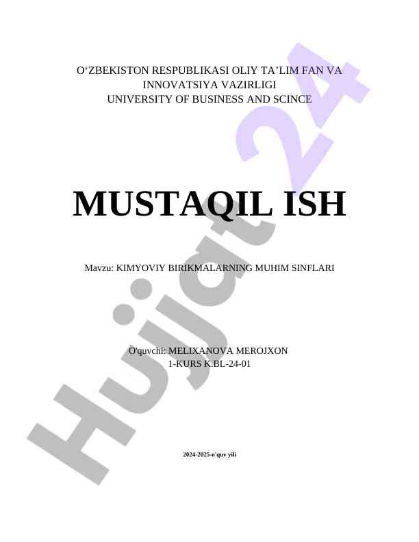 Kimyoviy Birikmalarning Muhim Sinflari