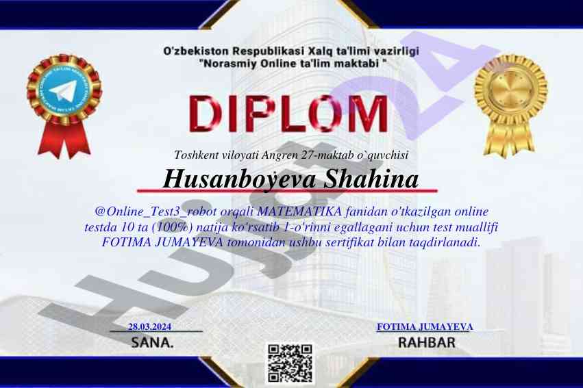 Matematika fanidan o'tkazilgan online test natijalari