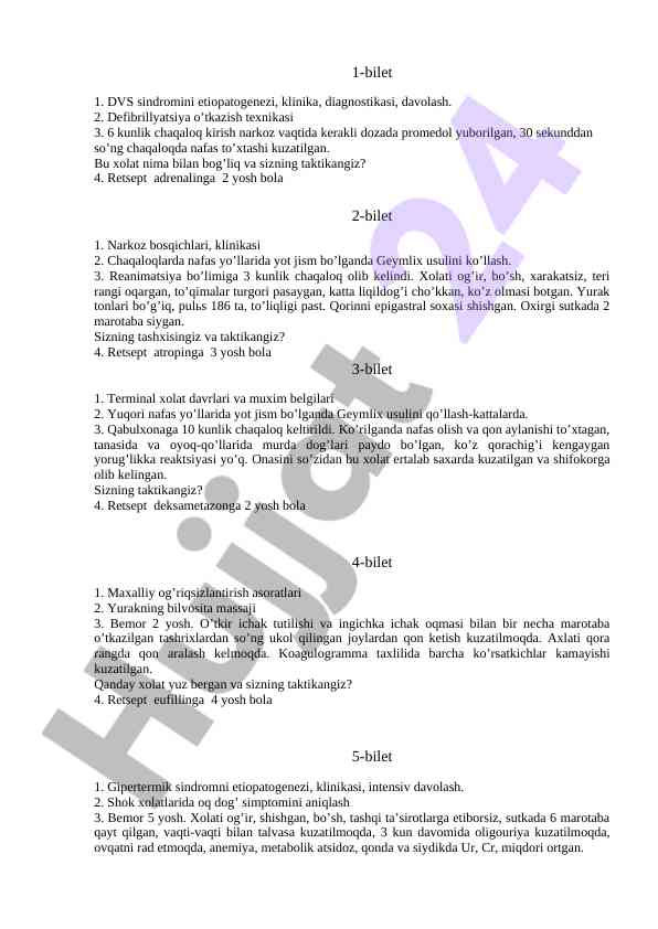 Dvs sindromi va narkoz bosqichlari tahlili