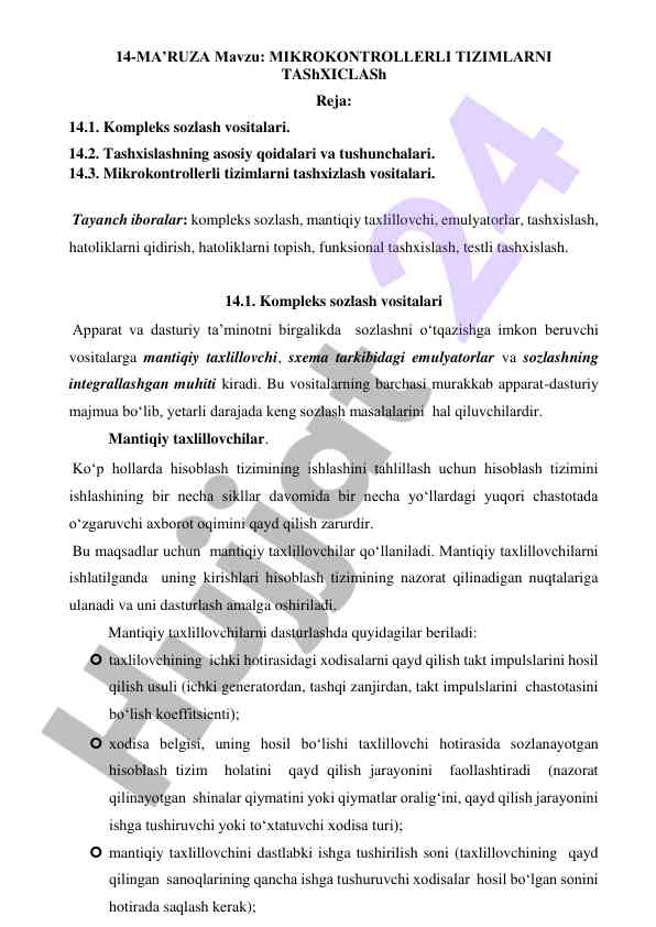 Mikrokontrollerli tizimlarni tashxislash vositalari
