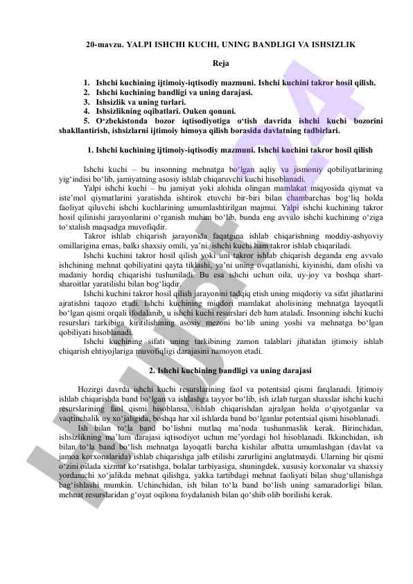 Yalpi ishchi kuchining ijtimoiy-iqtisodiy mazmuni