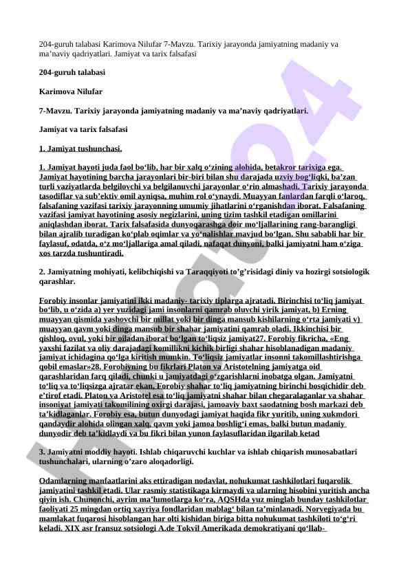 Tarixiy jarayon va jamiyatning qadriyatlari