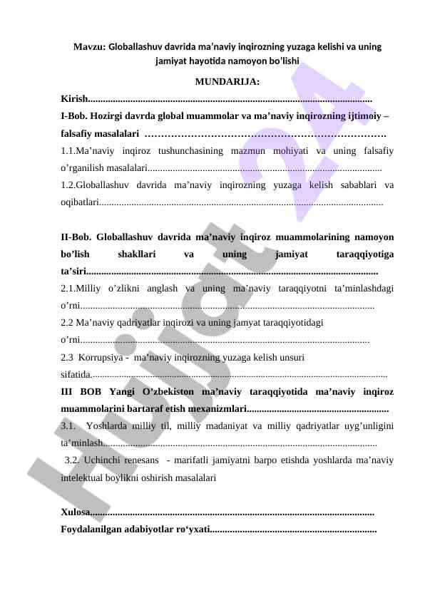 Globallashuv davrida ma’navi inqirozning yuzaga kelishi