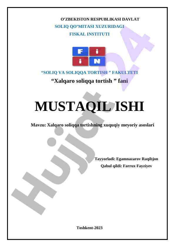Xalqaro soliqqa tortishning xuquqiy meyoriy asoslari