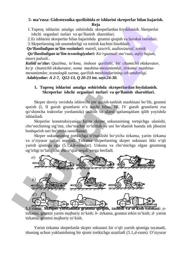 Gidrotexnika qurilishida skreperlar bilan er ishlari