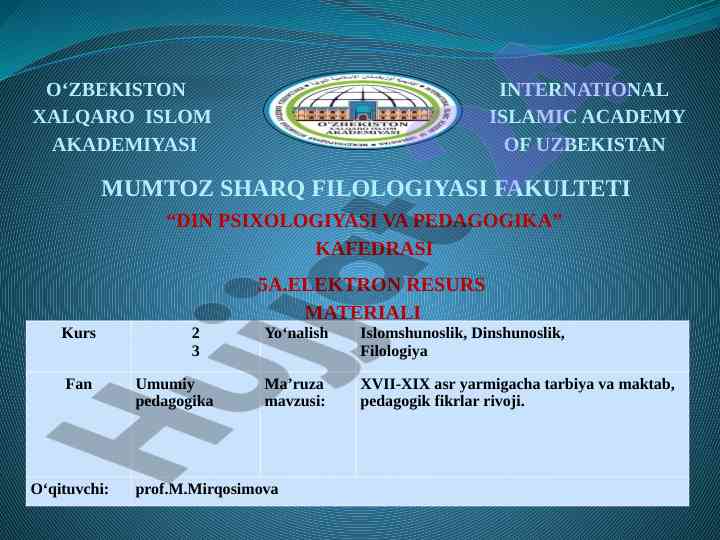 Mumtoz sharq filologiyasi faqatida ta’lim mazmuni