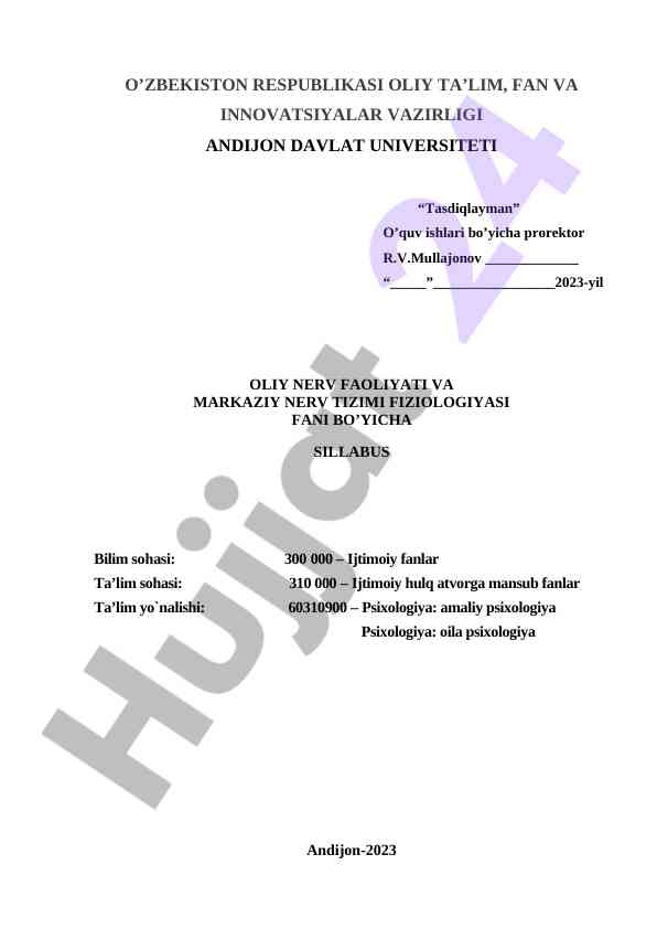 Oliy nerv faoliyati va markaziy nerv tizimi fiziologiyasi