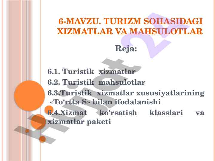 Turizm sohasidagi xizmatlar va mahsulotlar