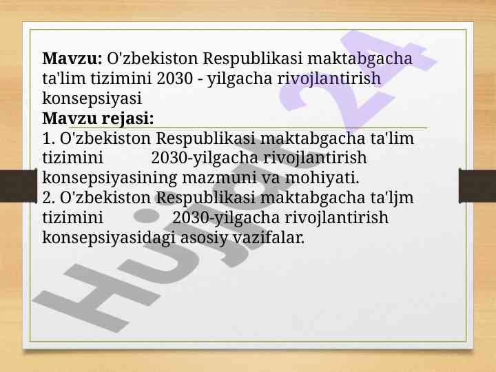 O'zbekiston maktabgacha ta'lim tizimini 2030 rivojlantirish