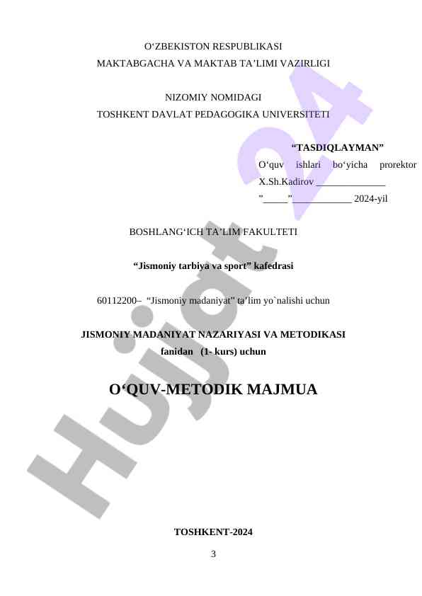 Jismoniy madaniyat nazariyasi va metodikasi o‘quv majmua