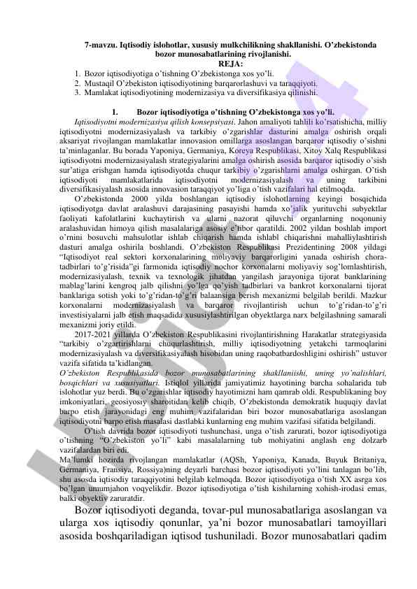 Iqtisodiy islohotlar va xususiy mulkchilik