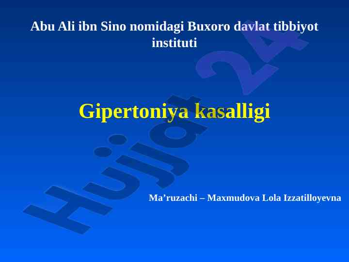 Gipertoniya kasalligi va arterial gipertenziya tahlili