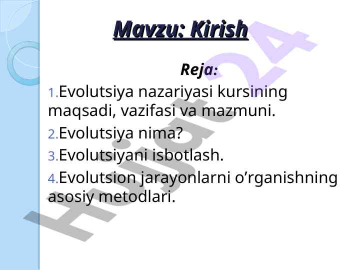 Evolutsiya nazariyasi kursining maqsadi va vazifalari