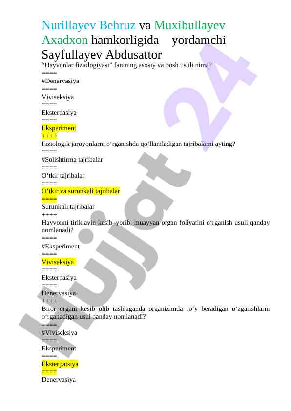 Hayvonlar fiziologiyasi tajribalarini o‘rganish