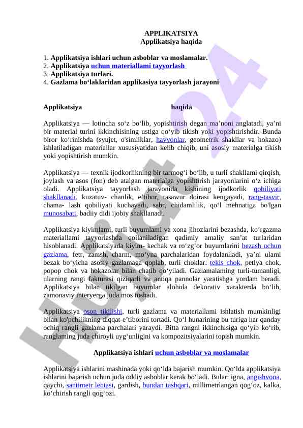 Applikatsiya tayyorlash usullari va asboblari