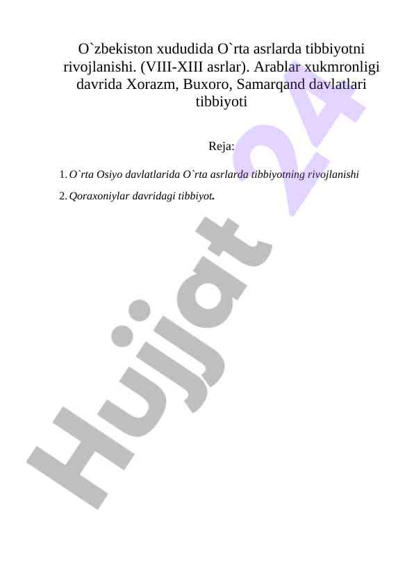 O'rta asrlarda tibbiyotning rivojlanishi o'zbekistonda