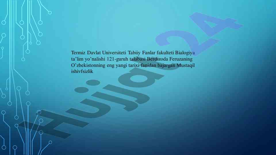 Milliy xavfsizlikni taminlash bo'yicha mustaqil ish