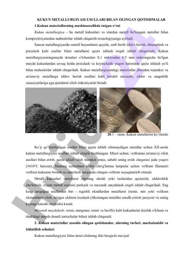 Kukun metallurgiyasida qotishmalar texnologiyalari