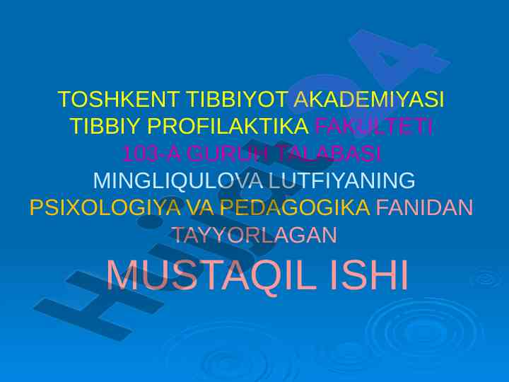 Psixologiya va pedagogika fanidan mustaqil ish