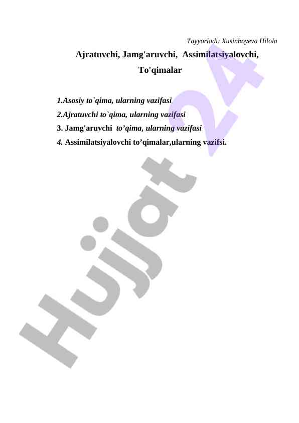 Asosiy to'qimalar va ularning vazifalari