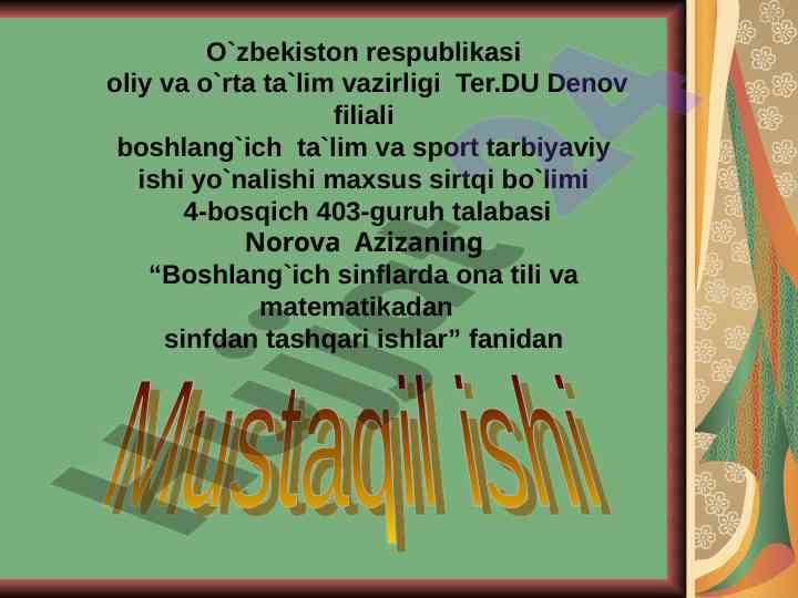Ona tili va matematikadan sinfdan tashqari ishlar