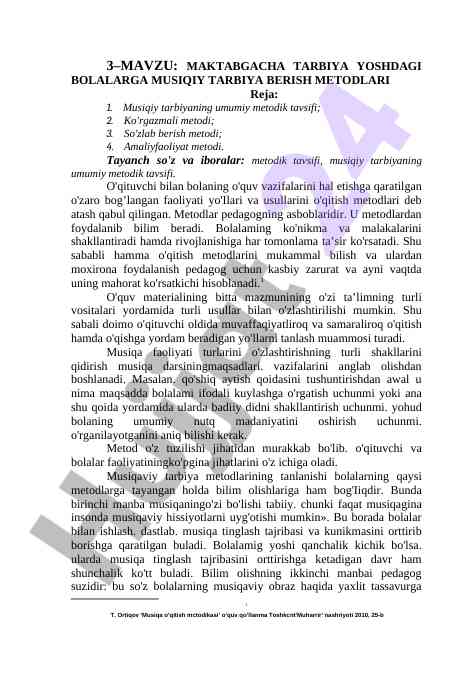 Maktabgacha tarbiya musiqiy tarbiya metodlari