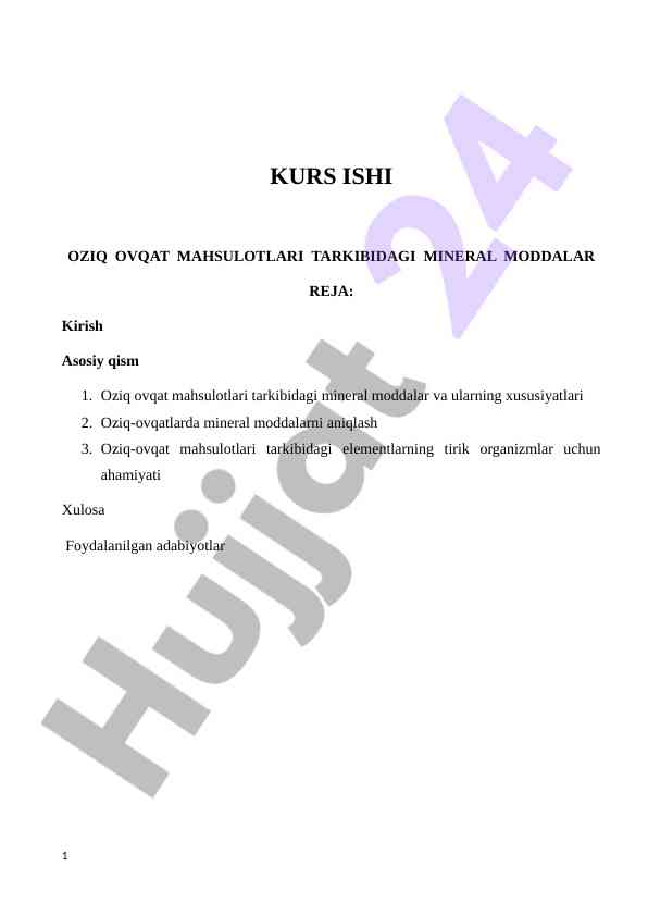Oziq ovqat mahsulotlaridagi mineral moddalar tahlili
