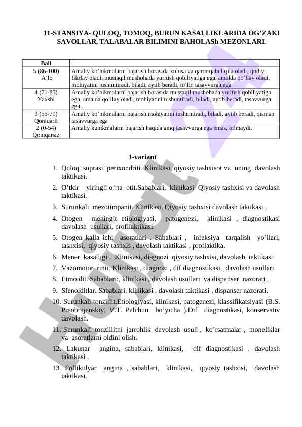 Quloq tashxislari va davolash taktikalari