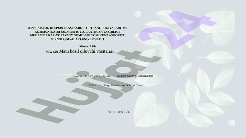Matn hosil qiluvchi vositalari tahlili