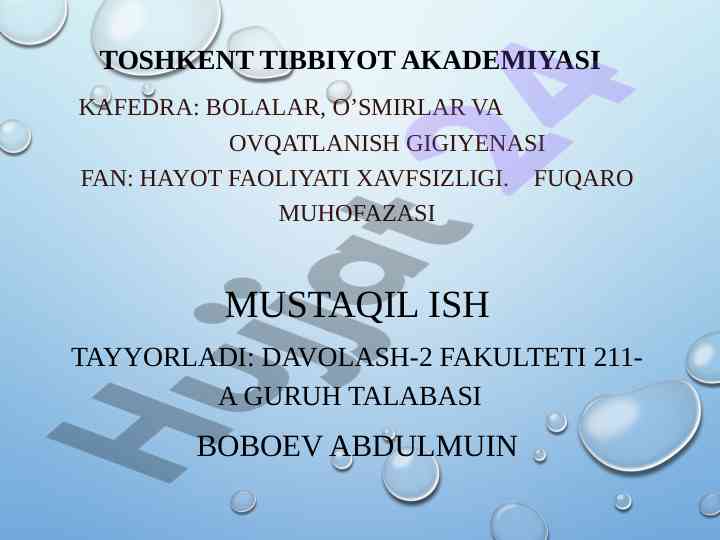 Hayot faoliyati xavfsizligi ta’minlash asoslari