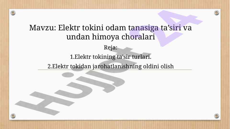 Elektr Tokining Odam Tanasi Ta'siri