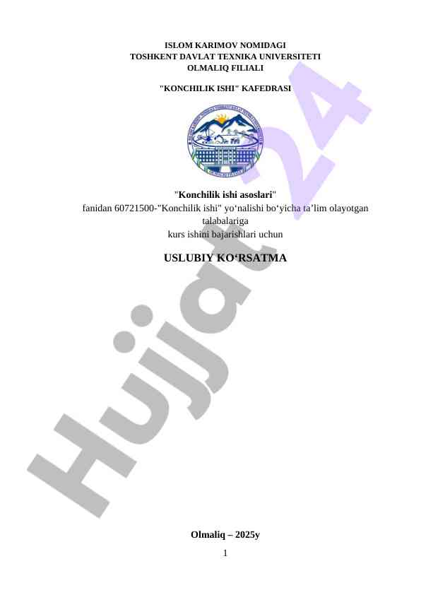 Konchilik ishi asoslari bo‘yicha kurs ishlari uslubi