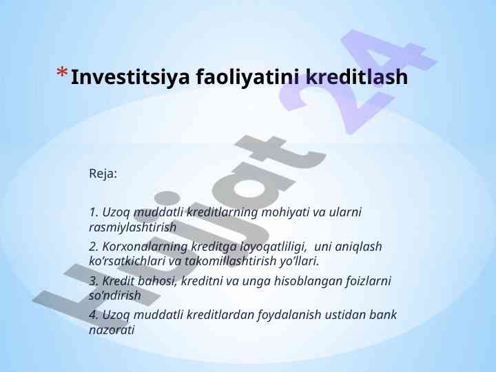 Uzoq muddatli kreditlar va bank nazorati