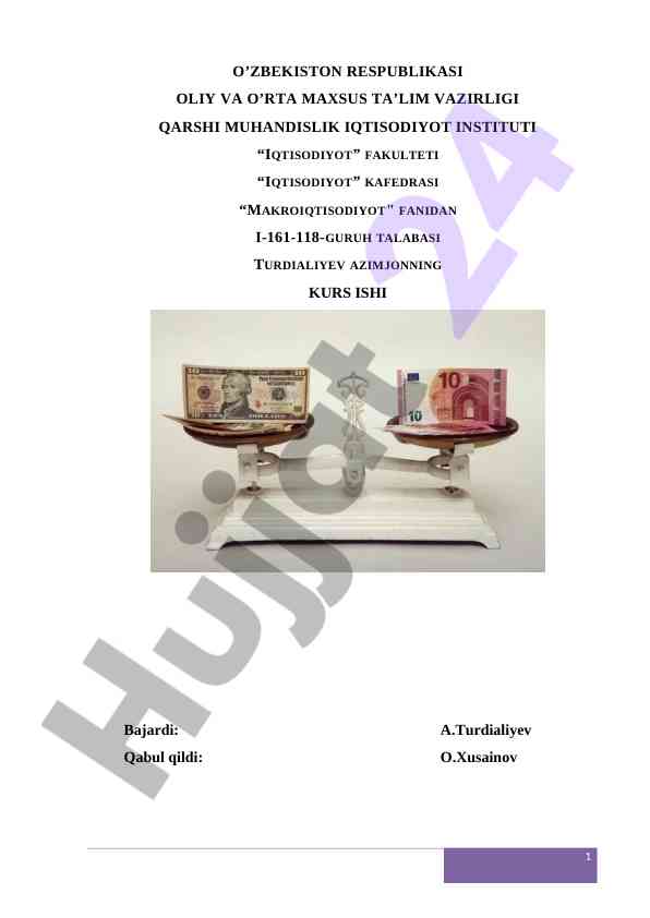 O'zbekiston respublikasi valyuta siyosati tahlili
