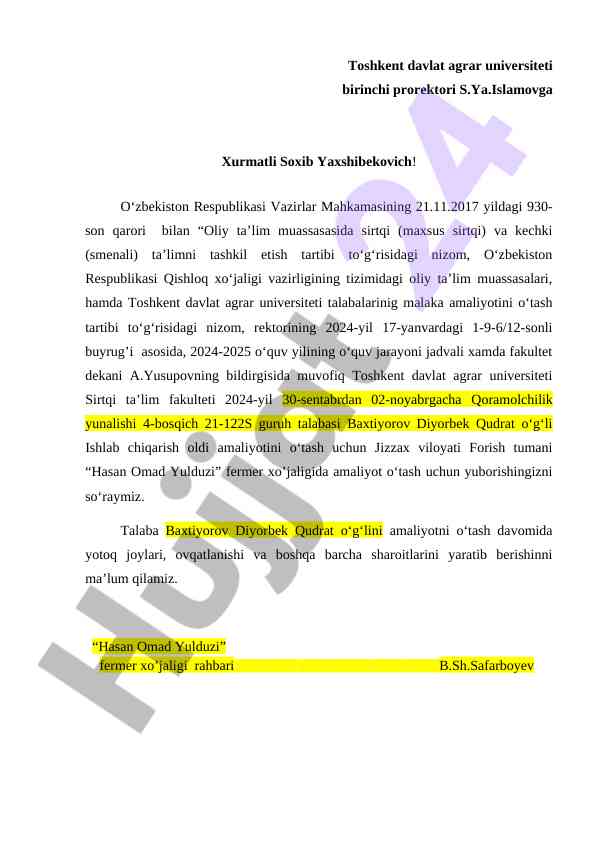 Oliy ta'limda amaliyot tashkil etish tartibi