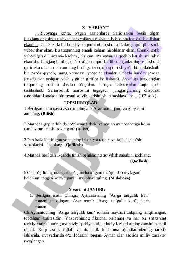 O‘tgan zamonda jangchilar va tutqun taqdiri