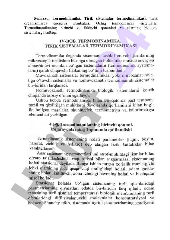 Termodinamika tirik sistemalar va energiya manbalari