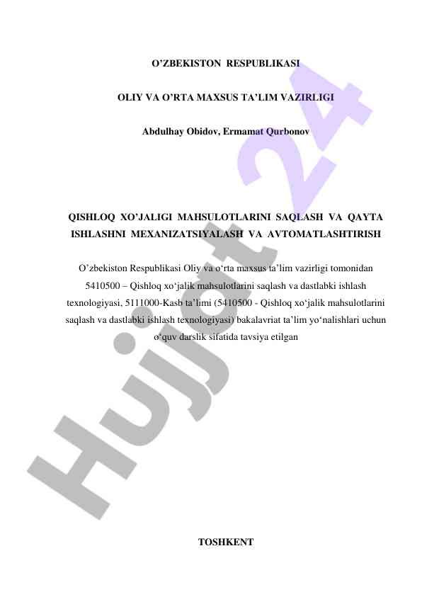 Qishloq xo‘jaligi mahsulotlarini saqlash darsligi
