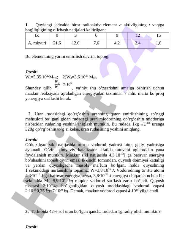 Radioaktiv elementlar va ularning aktivligi