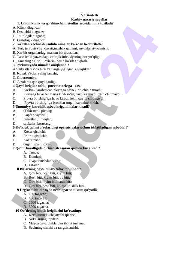 Variant-16 kasbiy nazariy savollar haqida